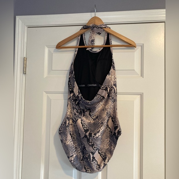 Calvin Klein One- Piece Snake Print High Neck Halter Swimsuit 10 - Picture 3 of 15